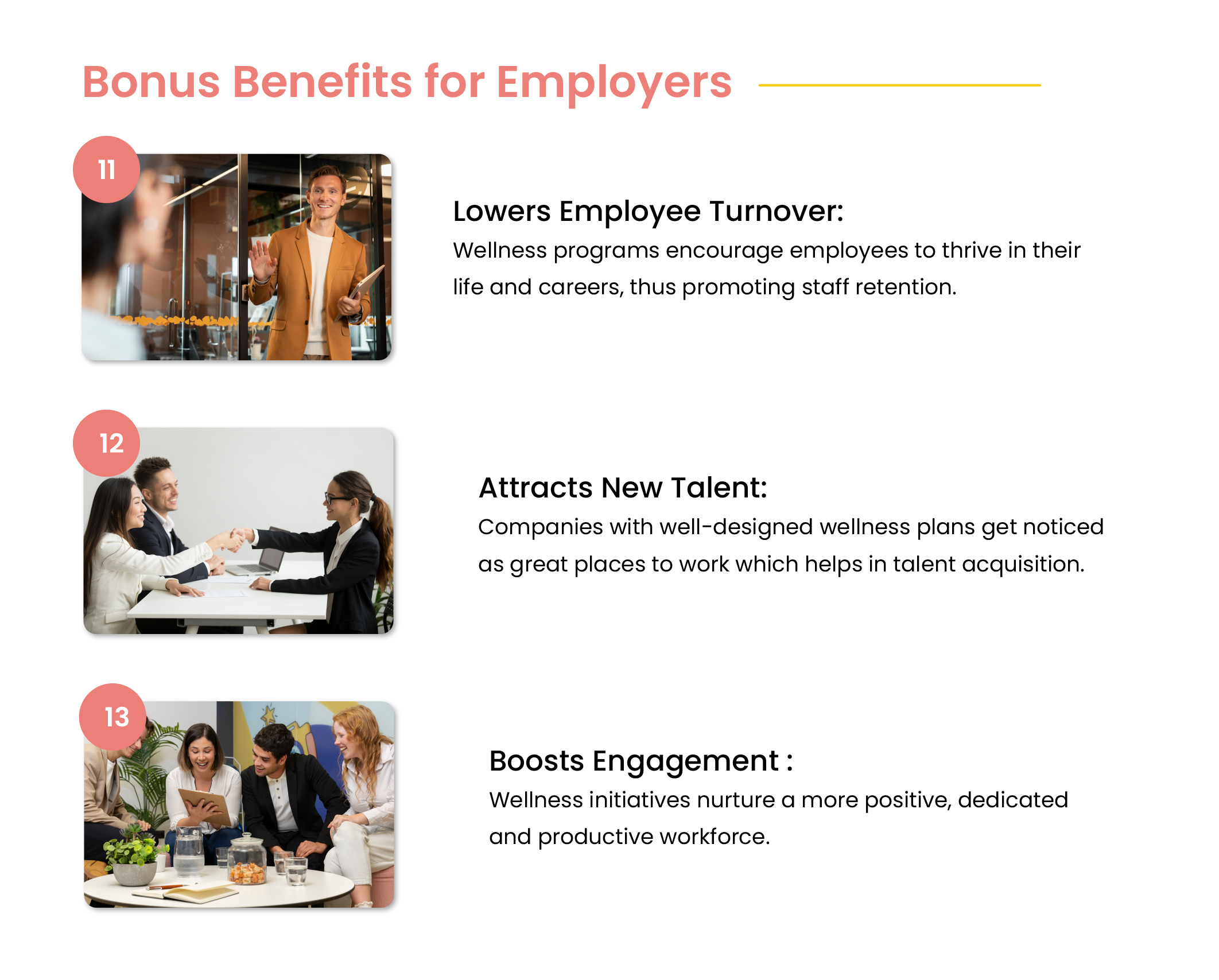 Bonus Benefits of Wellness Programs for Employers include Lowered Employee Turnover, Attract New Talent and Boost Engagement