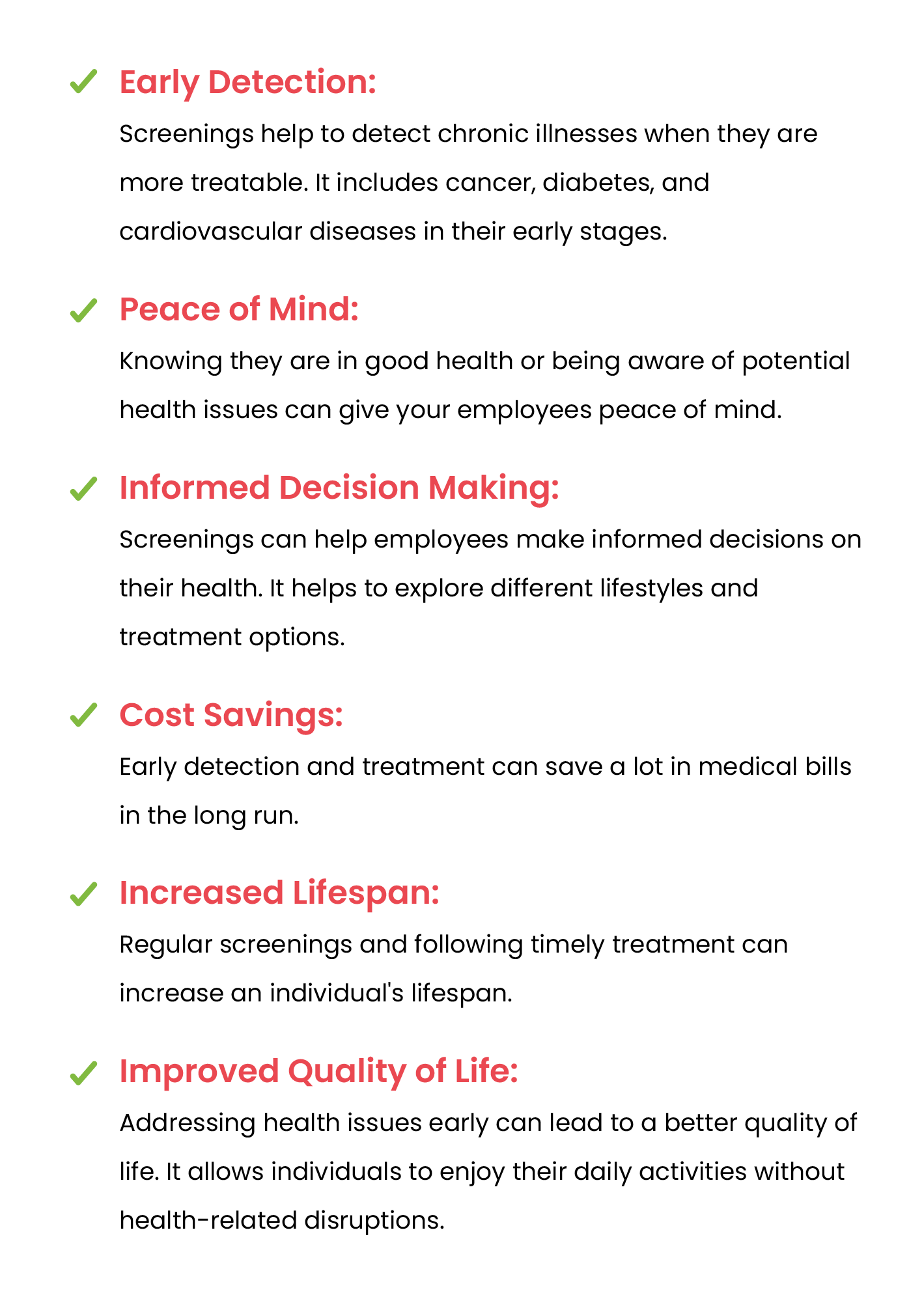 Health screening benefits for employees