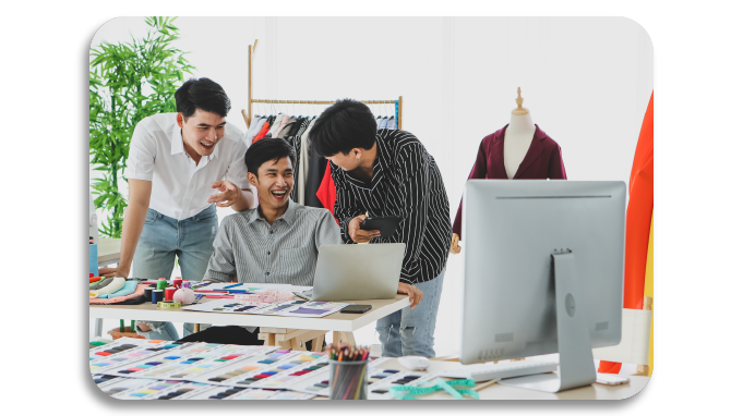 Employees having a creative discussion at work