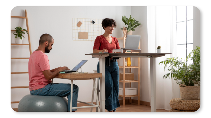 Employees working in an ergonomic space