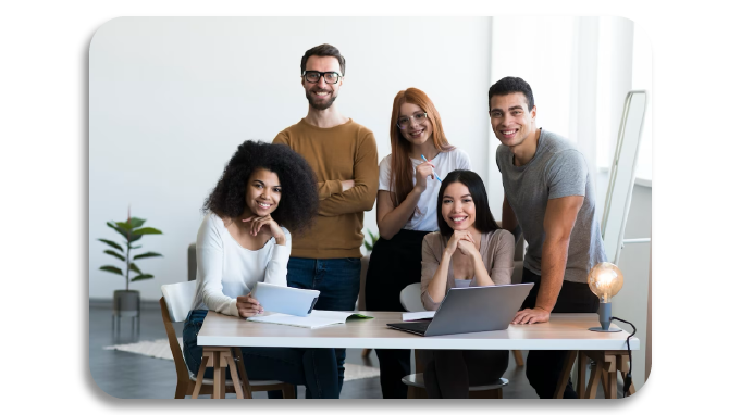 Group of emloyees happy at work