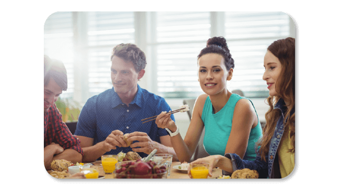 Group of people eating healthy food