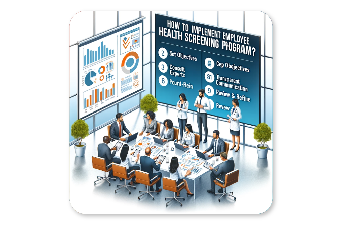 HRs discussing about how to implement employee health screening program