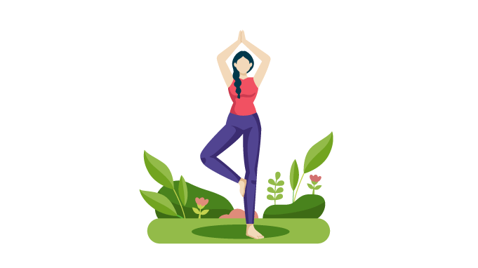 Woman practicing yoga while at work