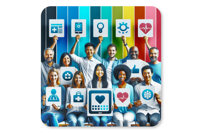 HRs holding banners of different types of health screenings