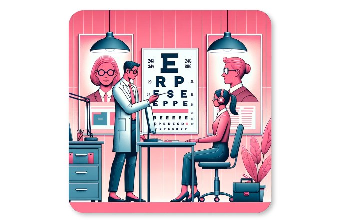 Doctor performing an eye examination on an employee