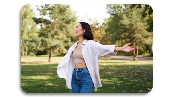 Woman ready to carry out yoga poses outside workplace